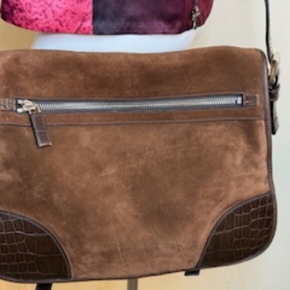 Prada Suede brown with alligator straps, messenger, shoulder bag, vintage - Picture 5 of 16